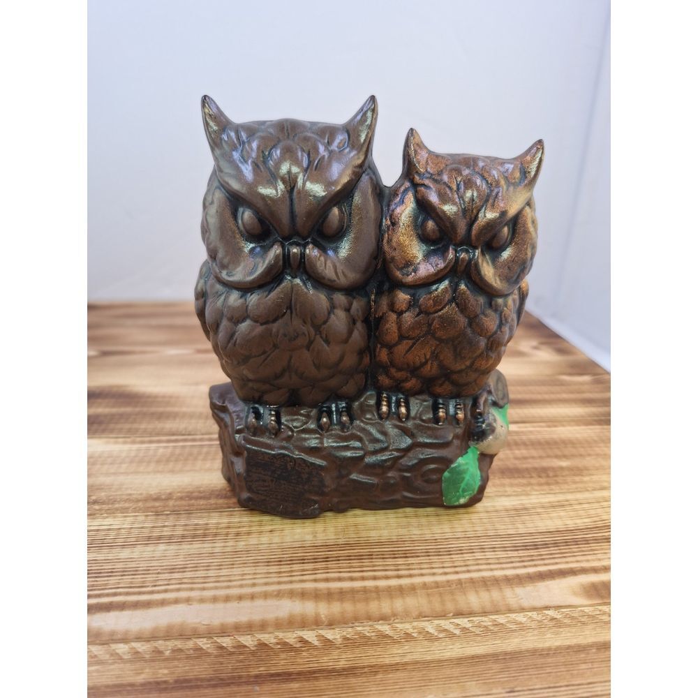 VTG Chalkware Painted Owls on‎ Log Mid Century Japan  Woodland Decor Lover Solid